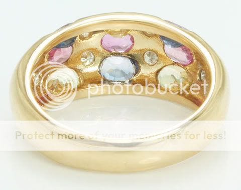 14K Gold Pink Yellow & Blue Sapphires Diamond Ring Band Size 6  