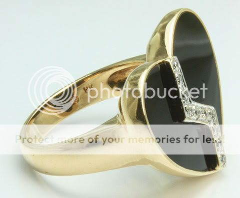 Designer 14K Gold Onyx Diamond Heart Ring Size 6  