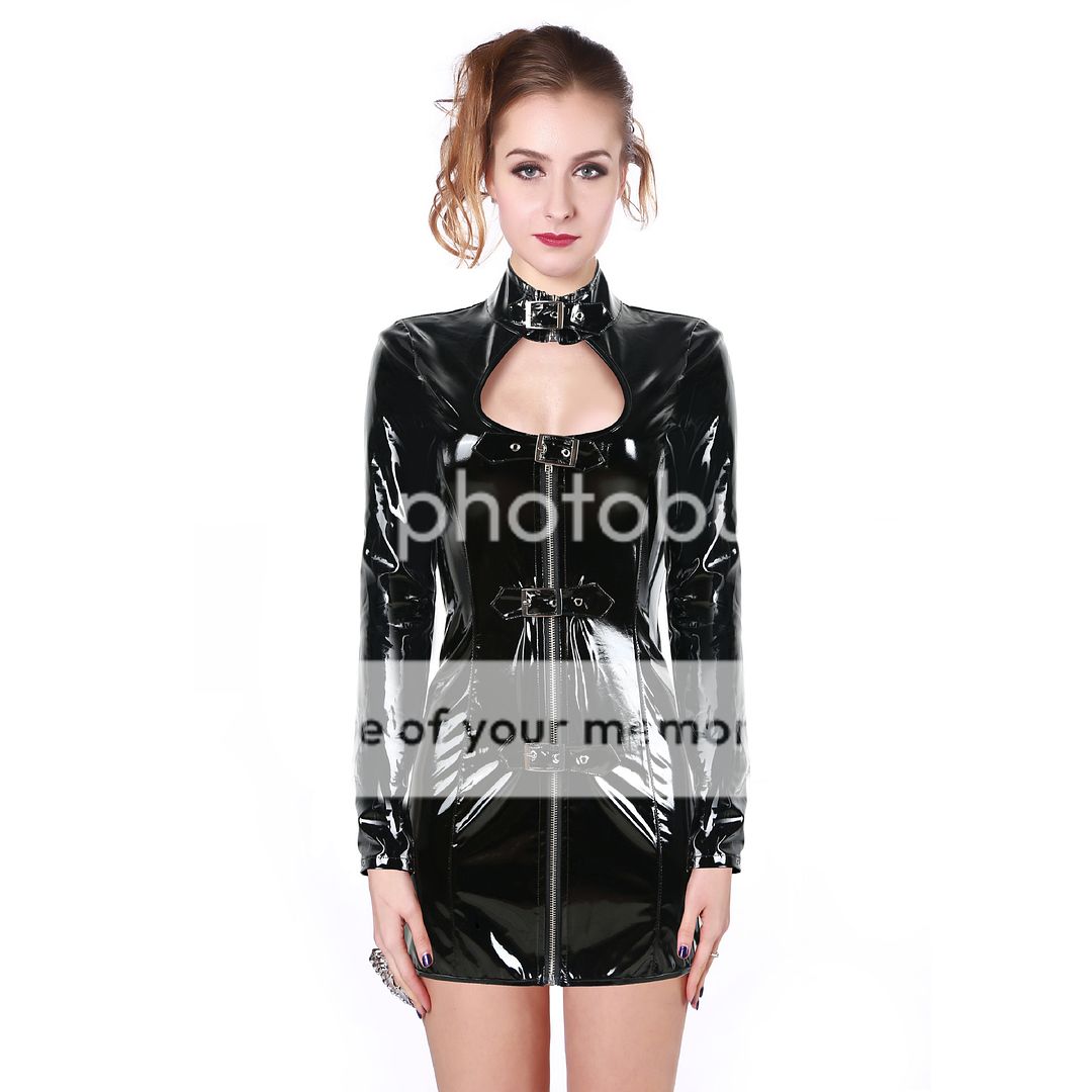 sexy women black faux leather bodycon mini dress ZIP PVC Clubwear fancy ...